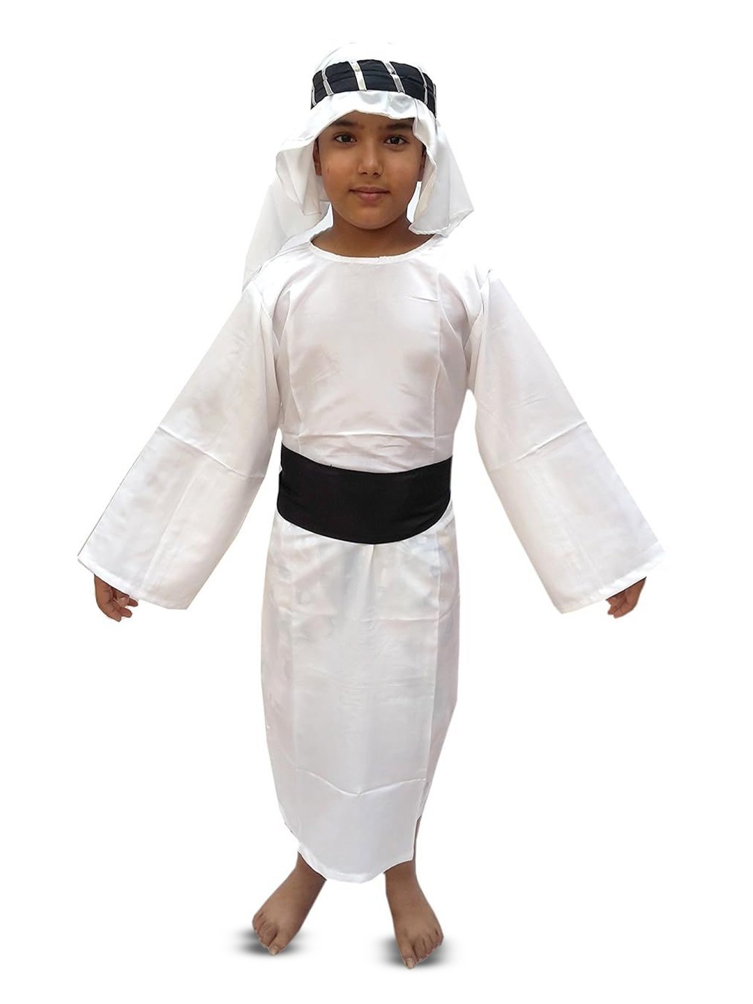 

Kaku Fancy Dresses Boys Arabian Shaikh Costume Gown With Waist Belt & Headscarf, White