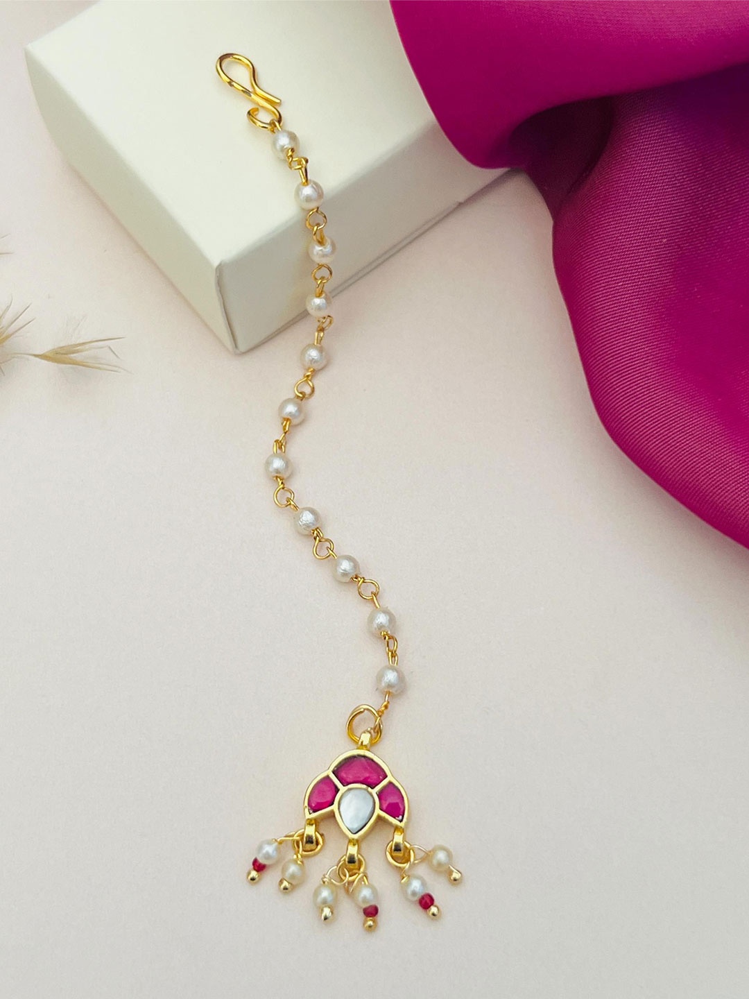 

ABDESIGNS Gold-Plated Artificial Stones and Beads Studded Maang Tikka Head Jewellery