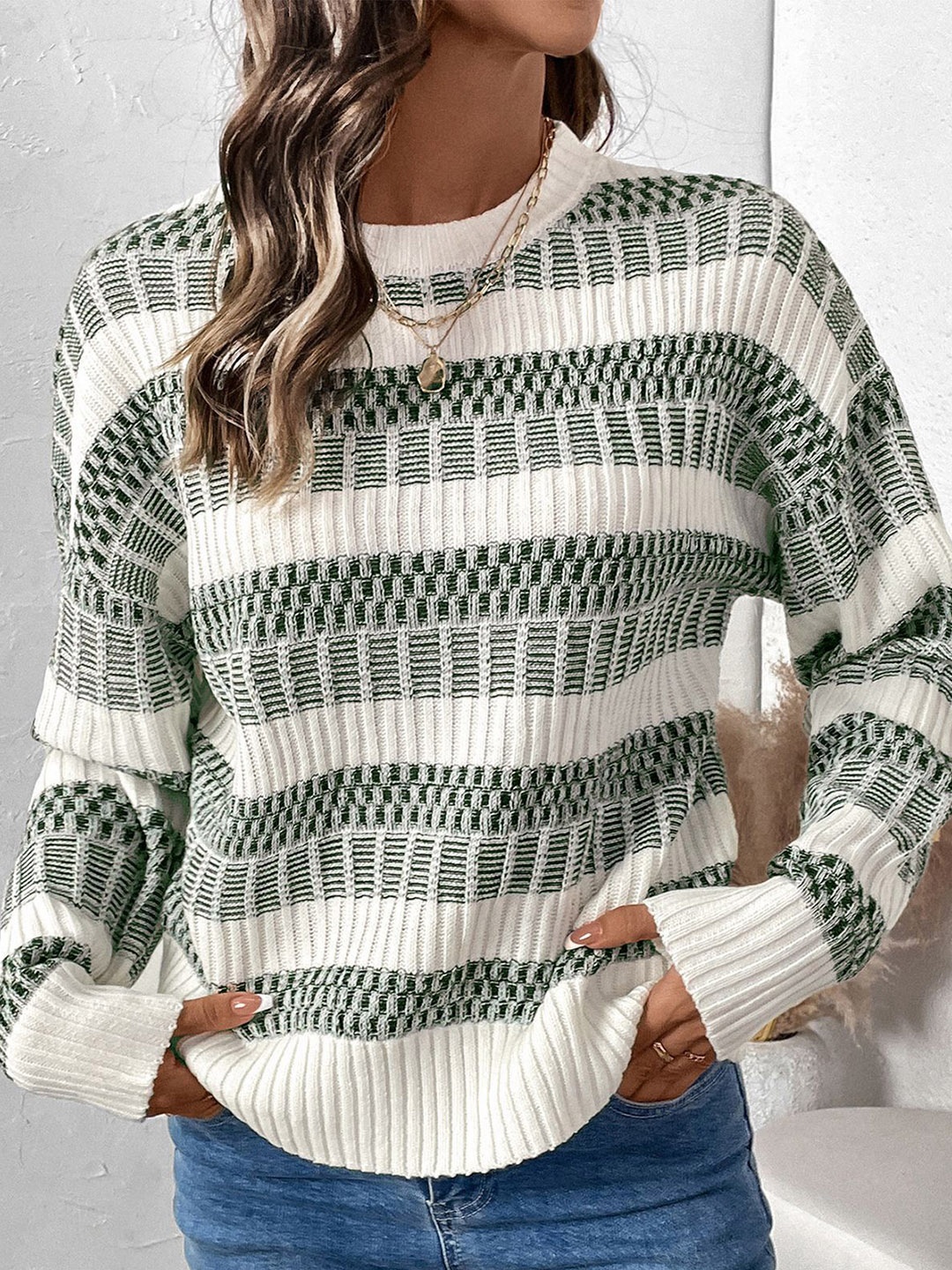 

DressBerry Women Striped Round Neck Top, Olive