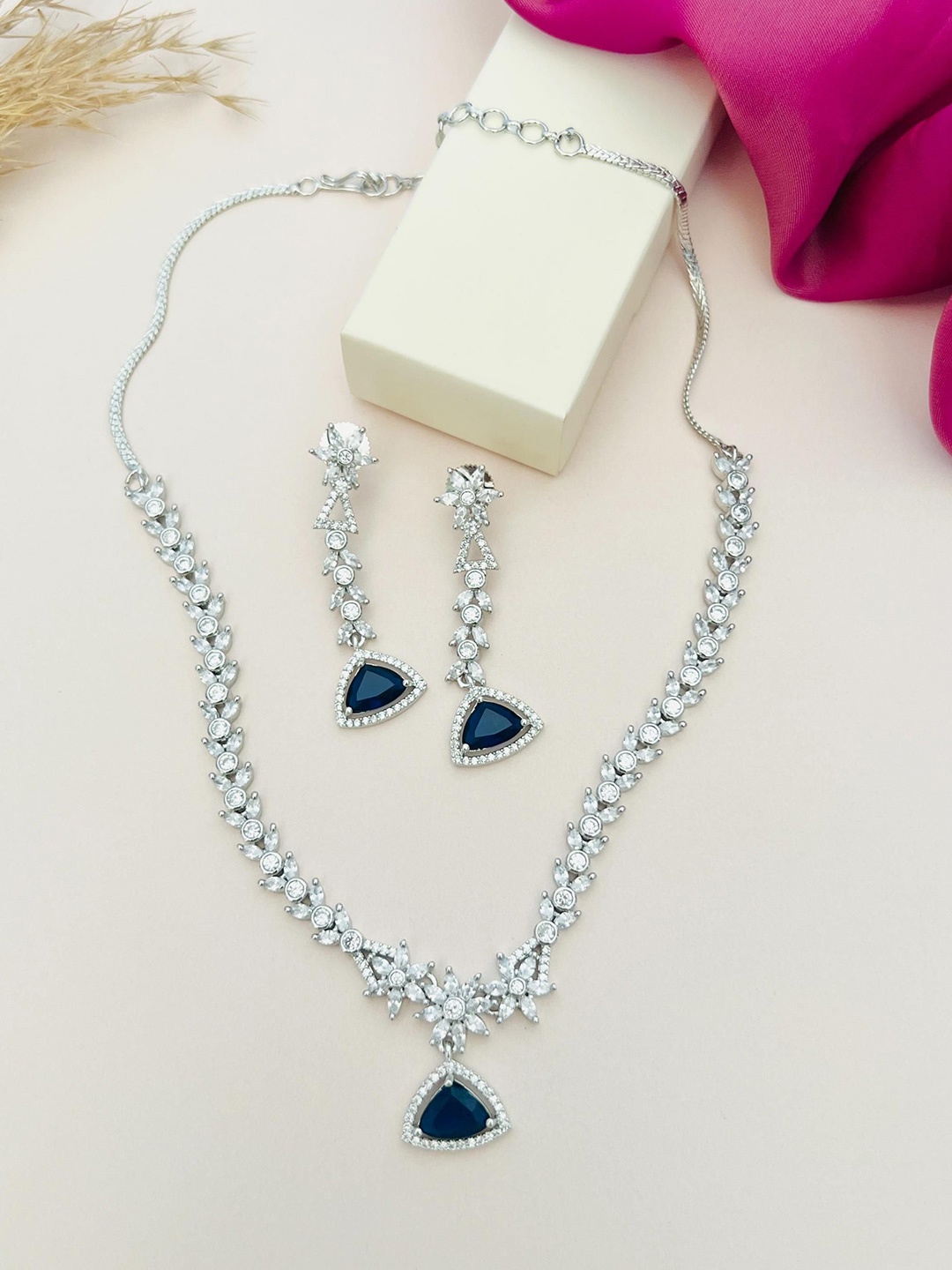 

ABDESIGNS Enchanting Silver Plated American Diamond Necklace