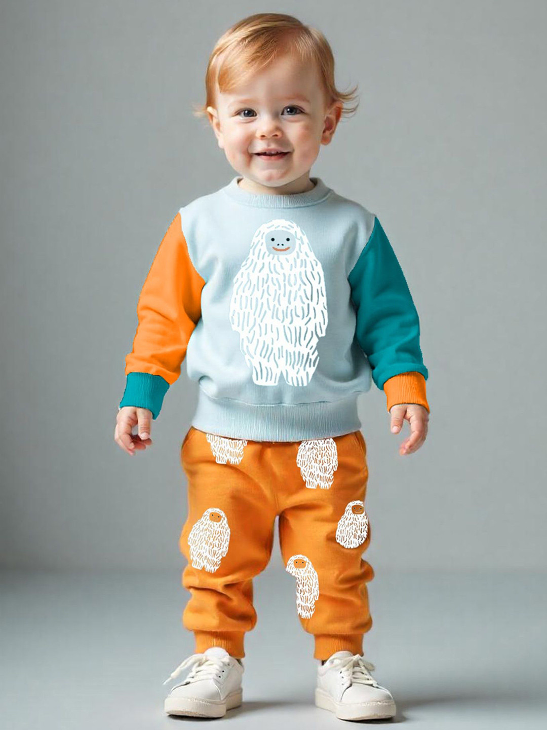 

Lofn Kids Printed Long Sleeves Pure Cotton Sweatshirt With Joggers, Blue