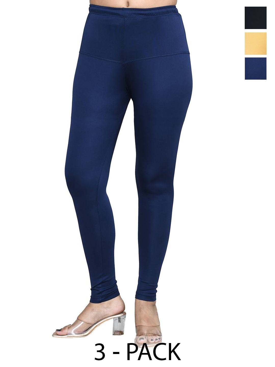 

RAPL Women Pack of 3 Cotton Blend Breathable Churidar Length Leggings, Black