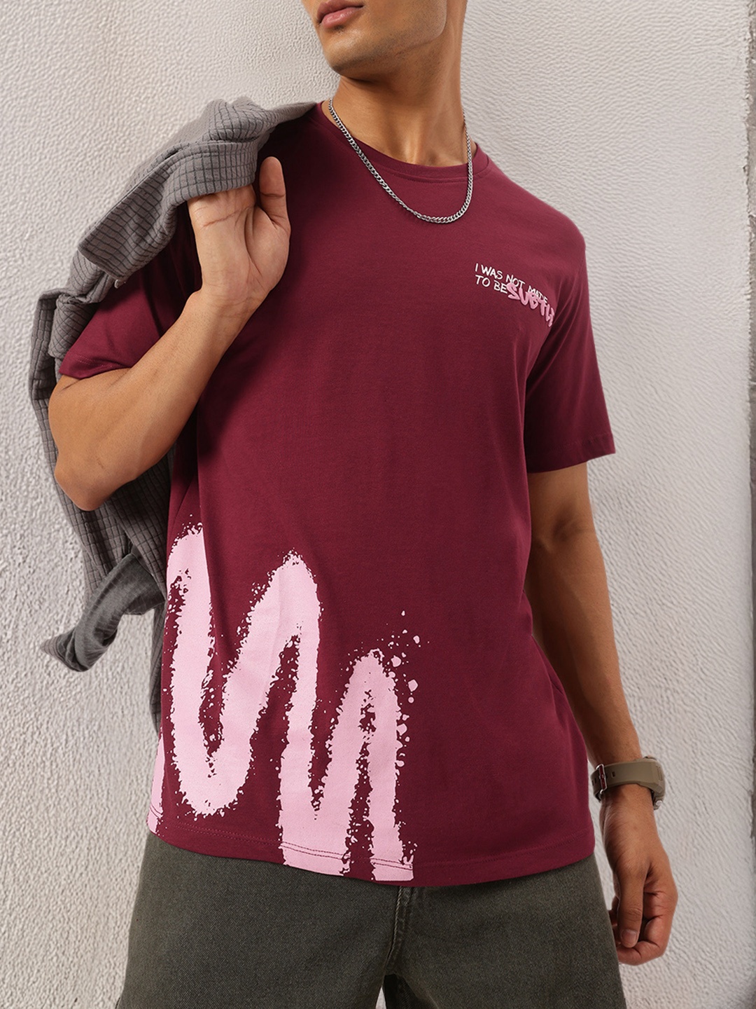 

Kook N Keech Style-Savvy Placement Printed Relaxed Tee, Maroon