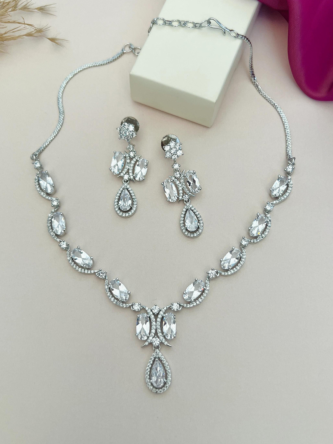 

ABDESIGNS Enchanting Silver Plated American Diamond Necklace
