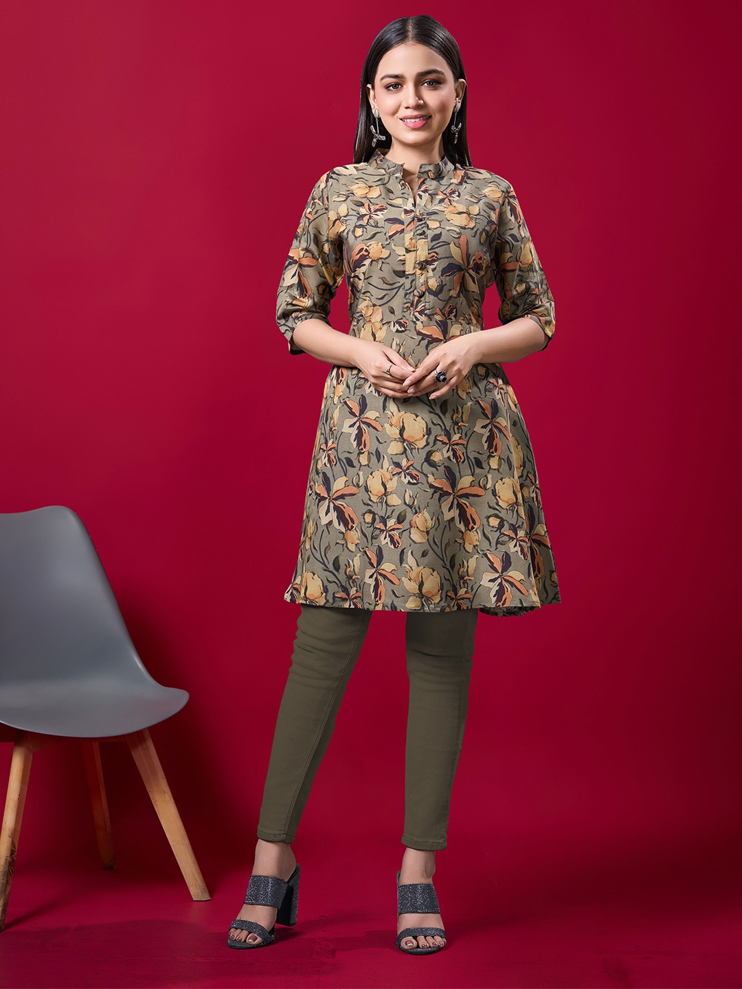

BANJANAN Women Floral Print Kimono Sleeve Top, Yellow