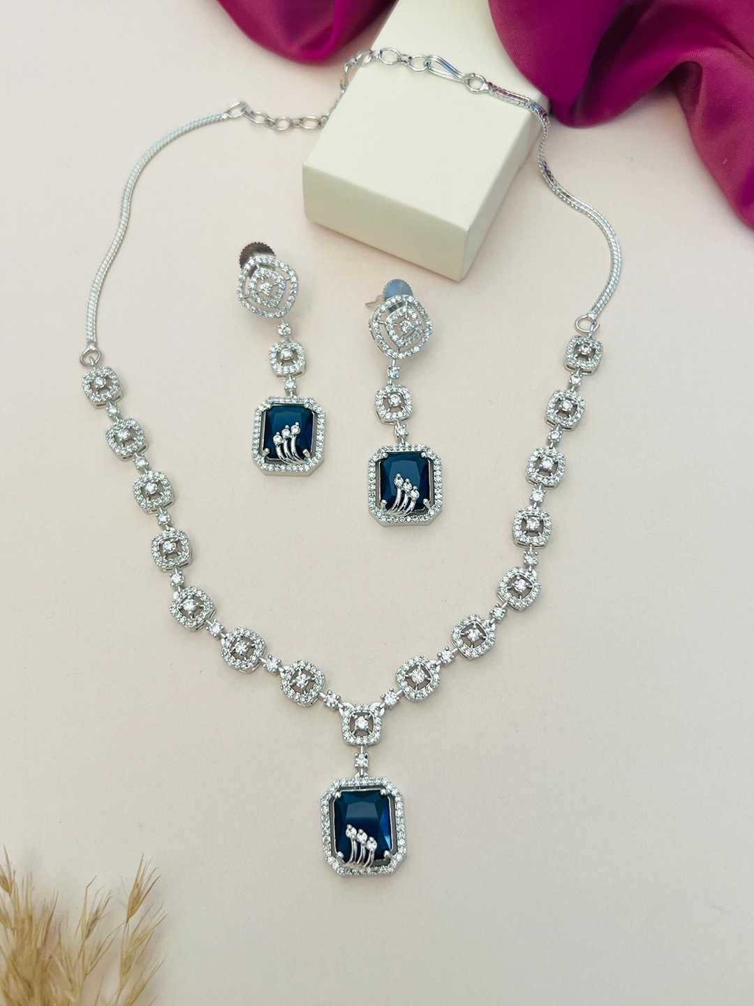 

ABDESIGNS Enchanting Silver Plated American Diamond Necklace