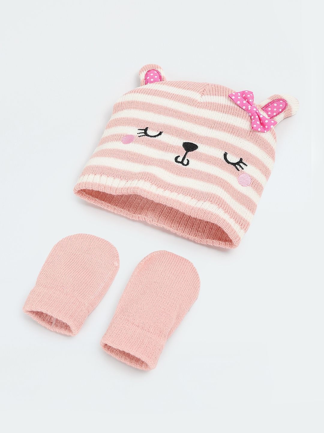 

max Girls Embroidered Acrylic Mittens & Beanie Set, Pink