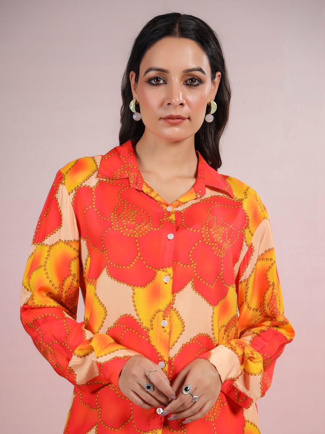 

Coordnord Printed Long Sleeves Shirt & Palazzos, Orange