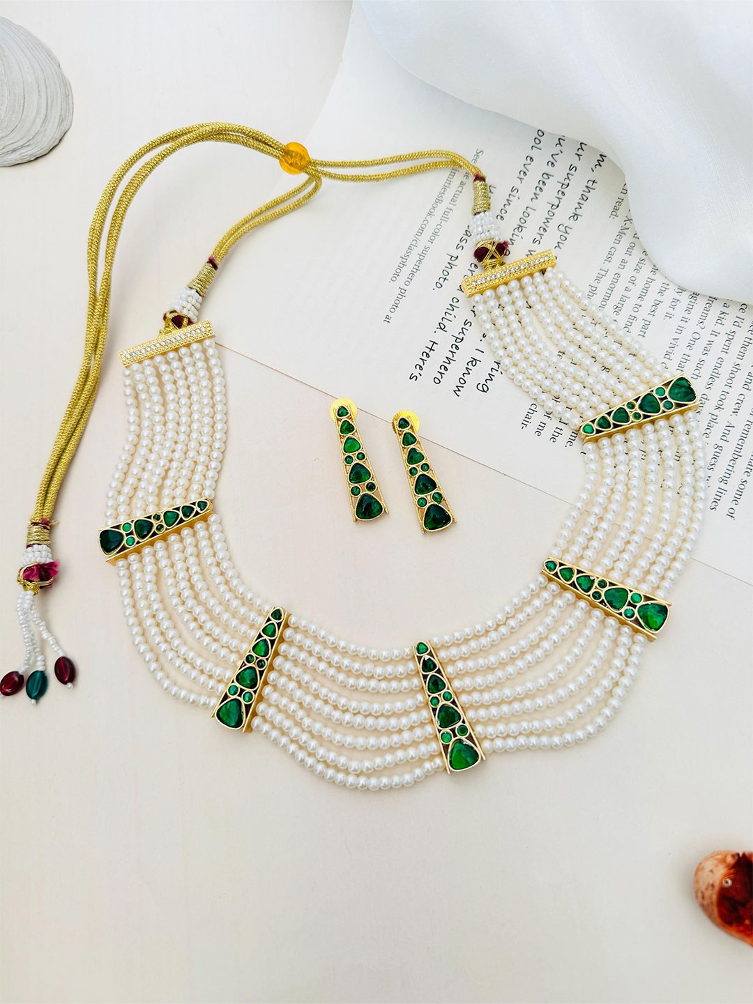 

ABDESIGNS Gold-Plated Stone-Studded & Beaded Jewellery Set