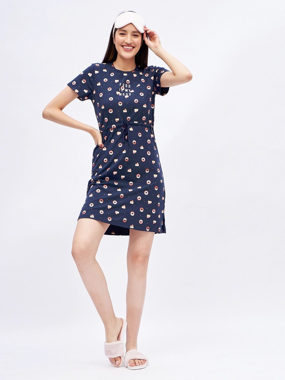 

Sweet Dreams Printed Pure Cotton Nightdress, Navy blue