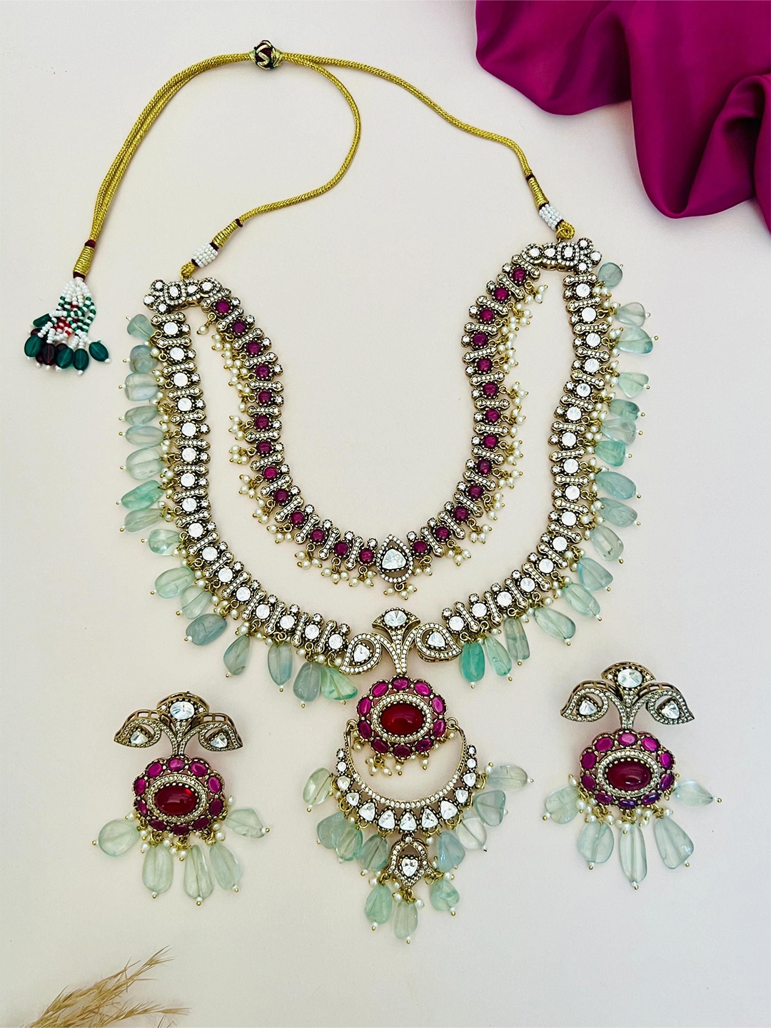 

ABDESIGNS Enchanting Gold Plated Polki American Diamond Necklace