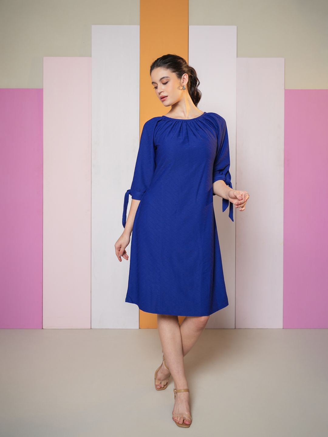 

PURVAJA Women Boat Neck A-Line Dress, Navy blue