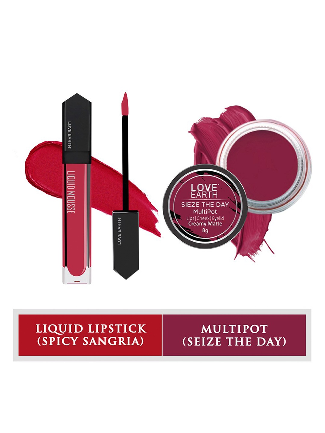 

LOVE EARTH 2-Pcs Mousse Lipstick & Creme Matte Multipot -Spicy Sangria-Seize The Day, Pink