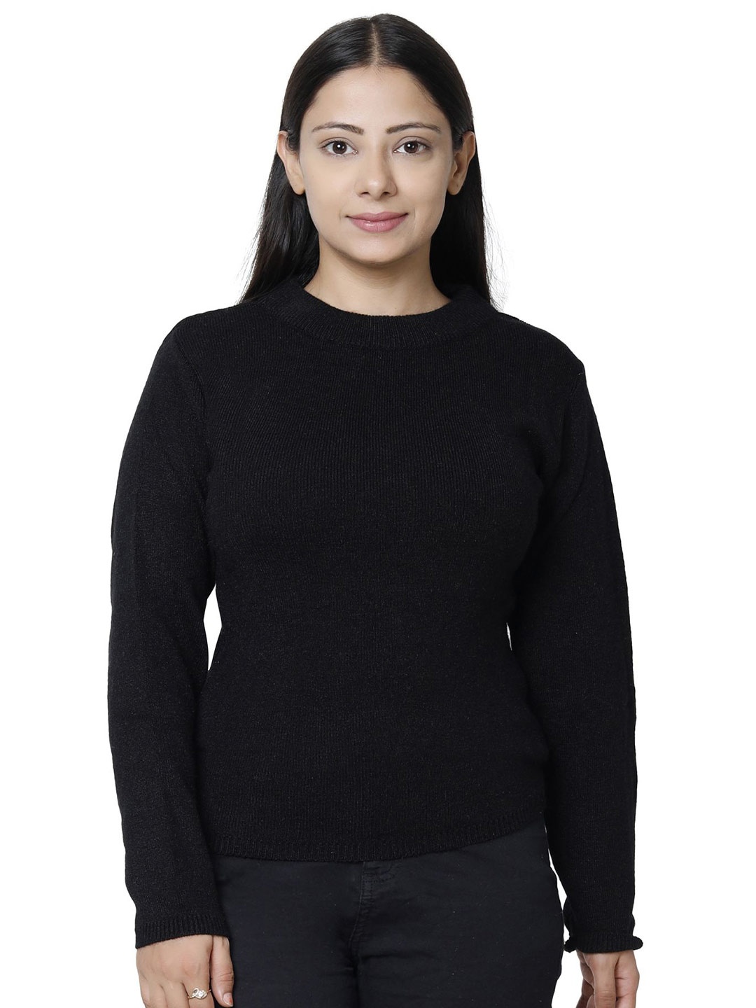 

IndiWeaves Women Ribbed Pullover, Black