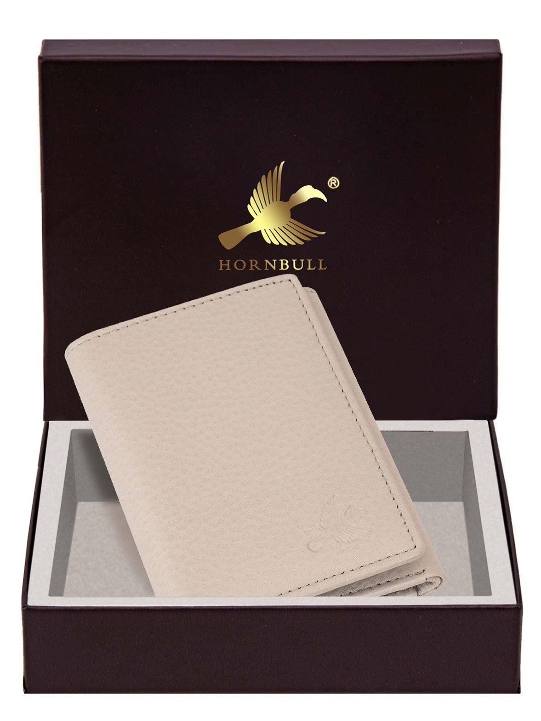

Hornbull Trifold Garlic RFID Protected Genuine Leather Two Fold Wallet, Beige