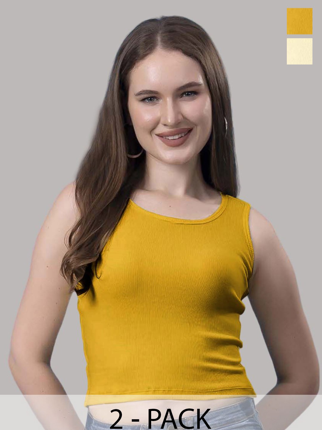 

Friskers Pack of 2 Cotton Tank Crop Top, Yellow