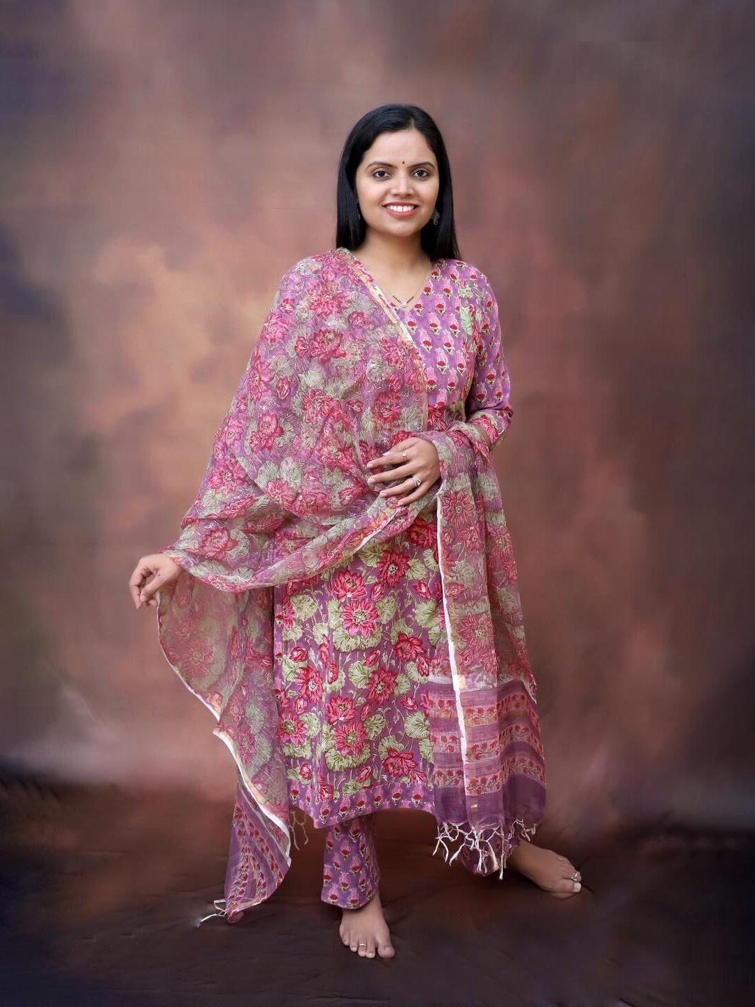 

Stellaxmi 24 Women Floral Printed Cotton A-Line Dress, Purple