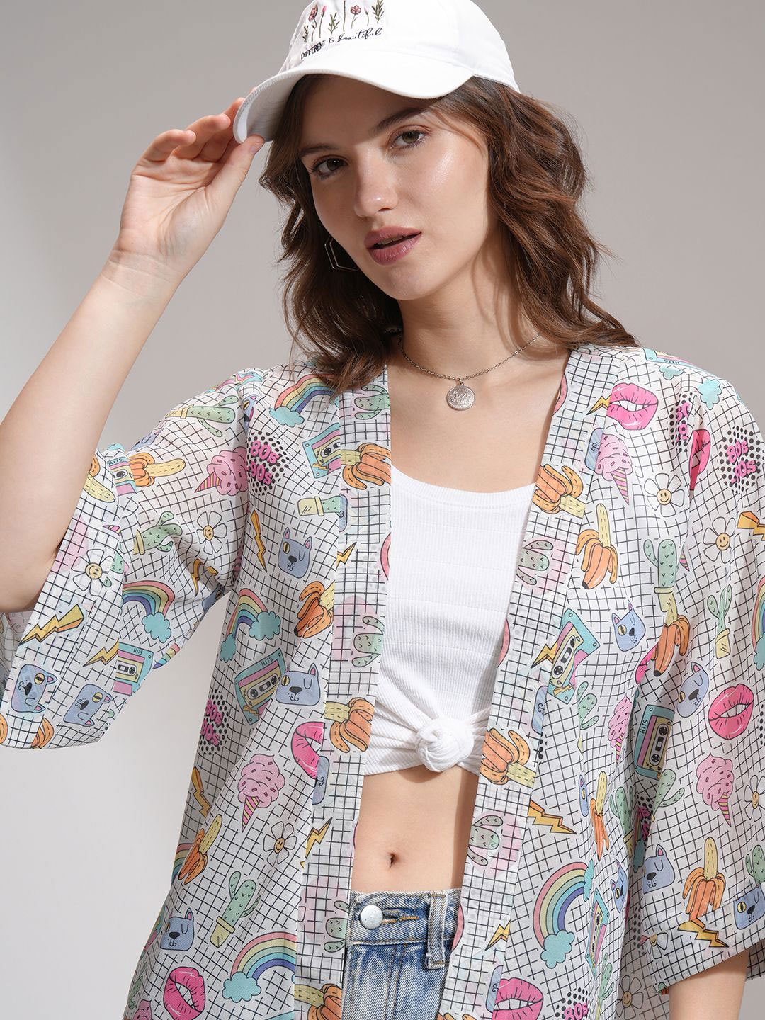 

Tokyo Talkies Women Printed Front Open Shrug, White