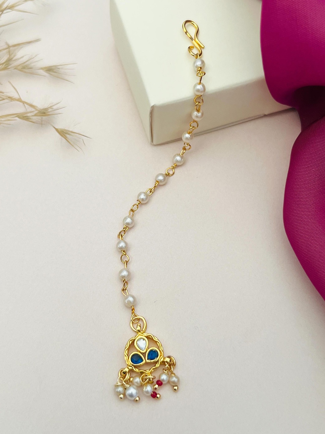 

ABDESIGNS Gold-Plated Pachi Kundan Studded & Beaded Maang Tikka