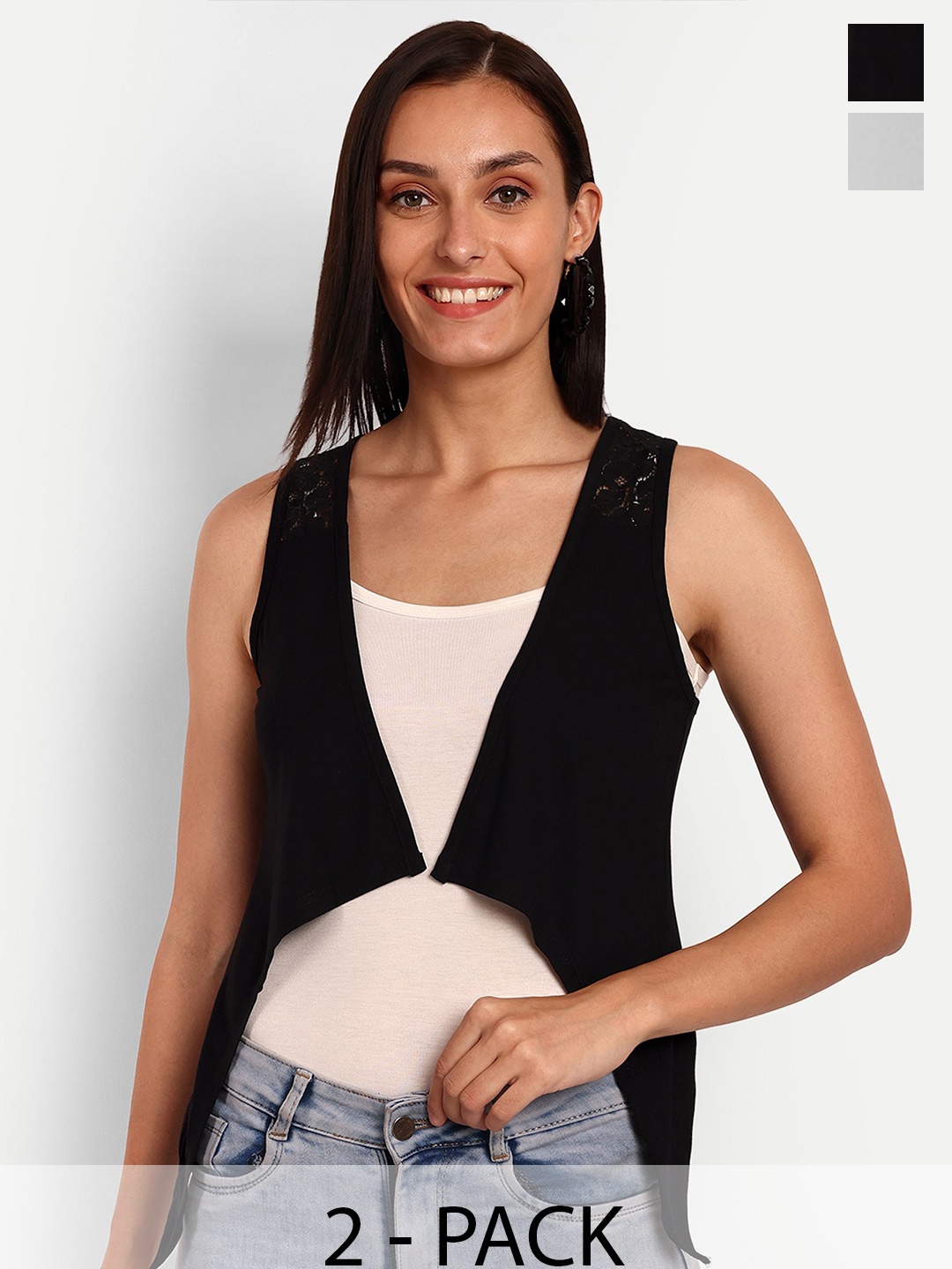

Espresso Pack Of 2 V-Neck Open Front Crop Shrug, Black