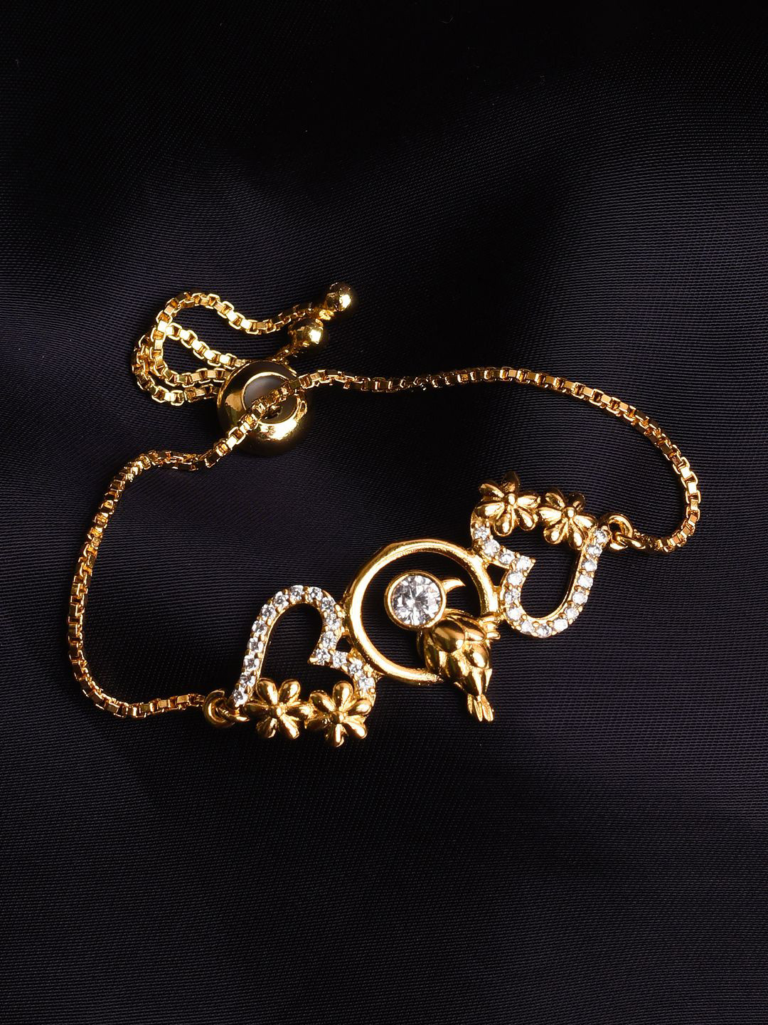 

XPNSV Gold-Plated American Diamond Studded Floral Charm Bracelet