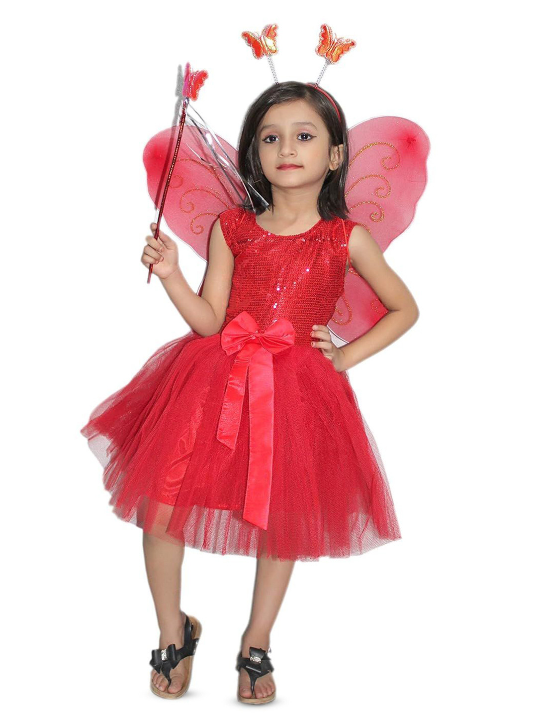 

Kaku Fancy dresses Girls Butterfly Insect Costume Dress With Wing & Head Band, Red