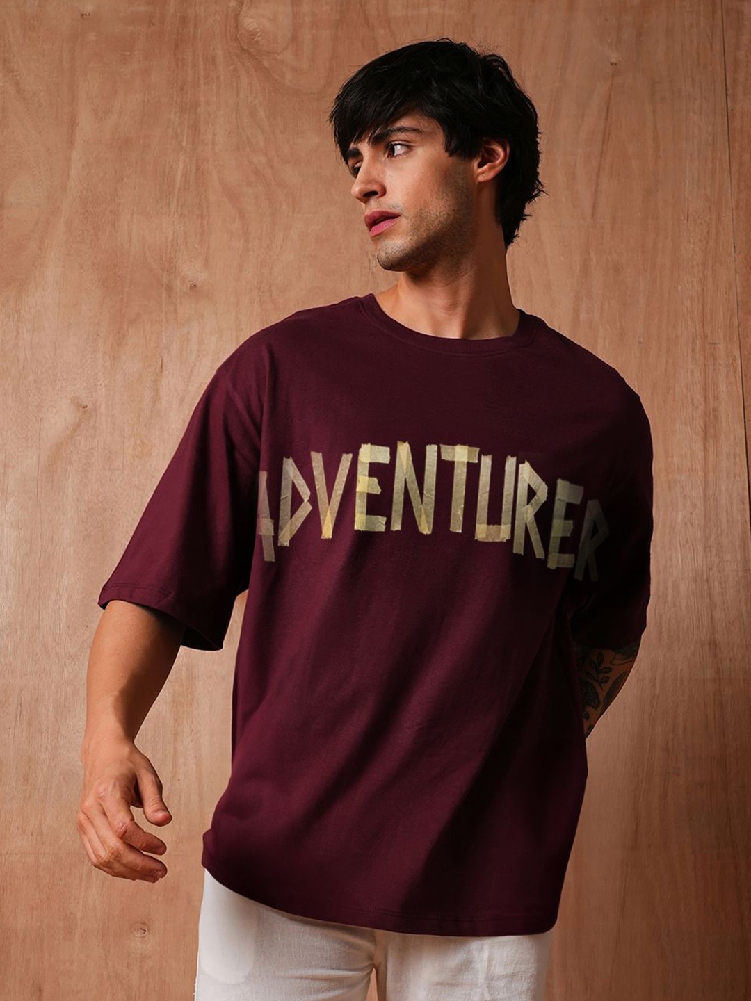 

The Roadster Lifestyle Co. Men Typography Printed Round Neck Cotton T-shirt, Maroon