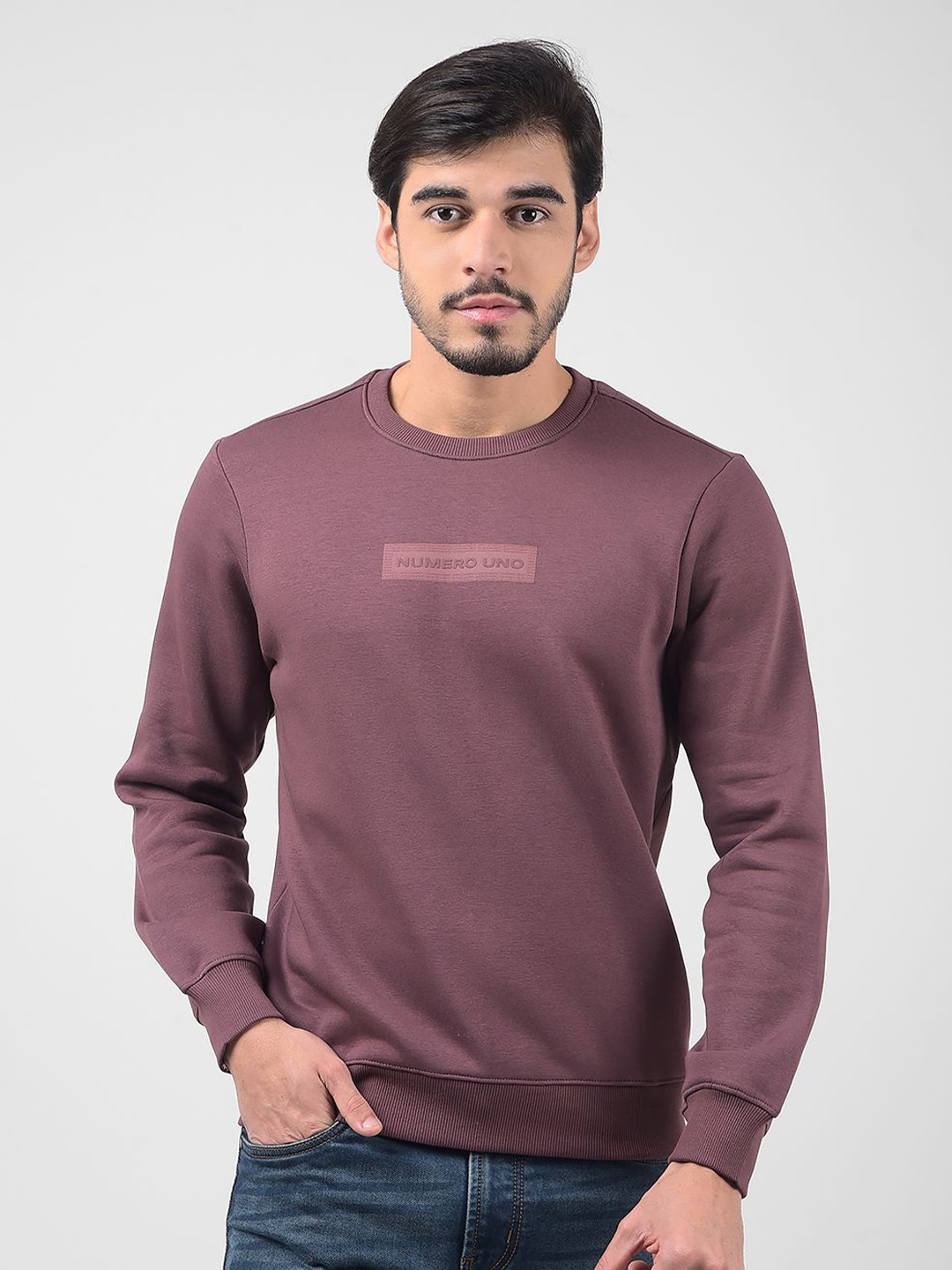 

Numero Uno Men Self Design Sweatshirt, Purple