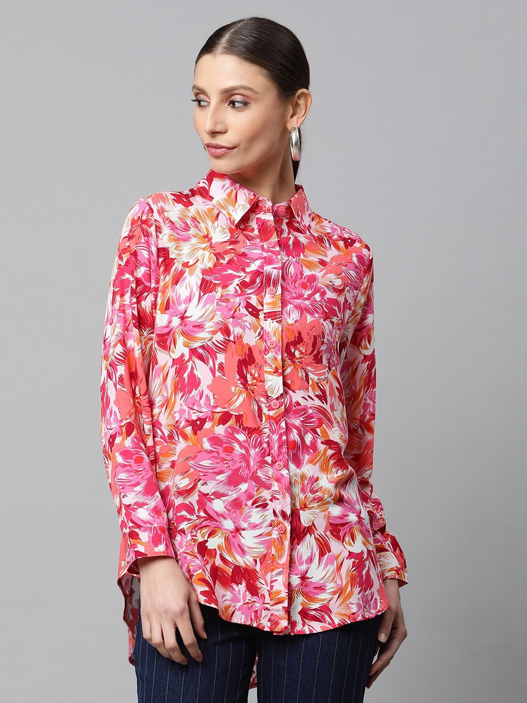 

Global Republic Women Comfort Relaxed Fit Spread Collar Floral Printed Casual Shirt, Off white