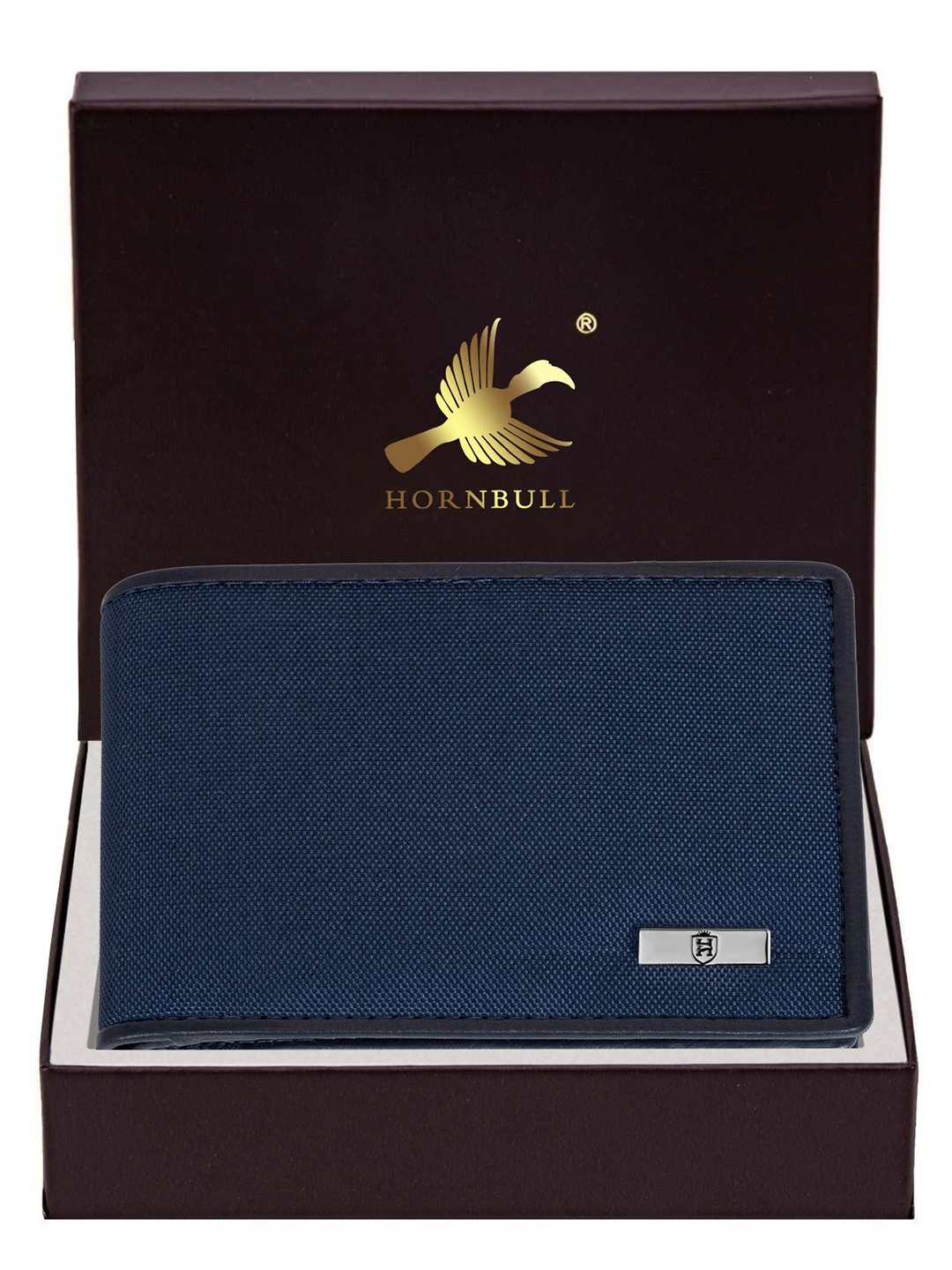 

Hornbull Carlos Blue RFID Blocking Canvas Leather Wallet, Navy blue