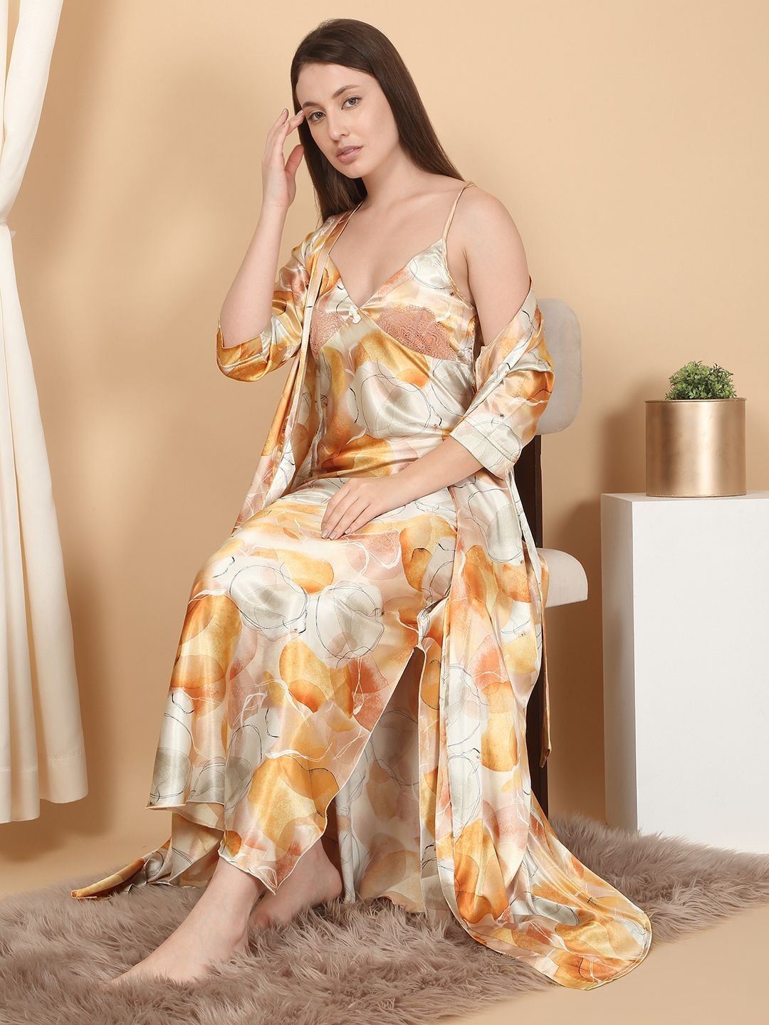 

Sweet Dreams Women Printed Maxi Nightdress, Orange