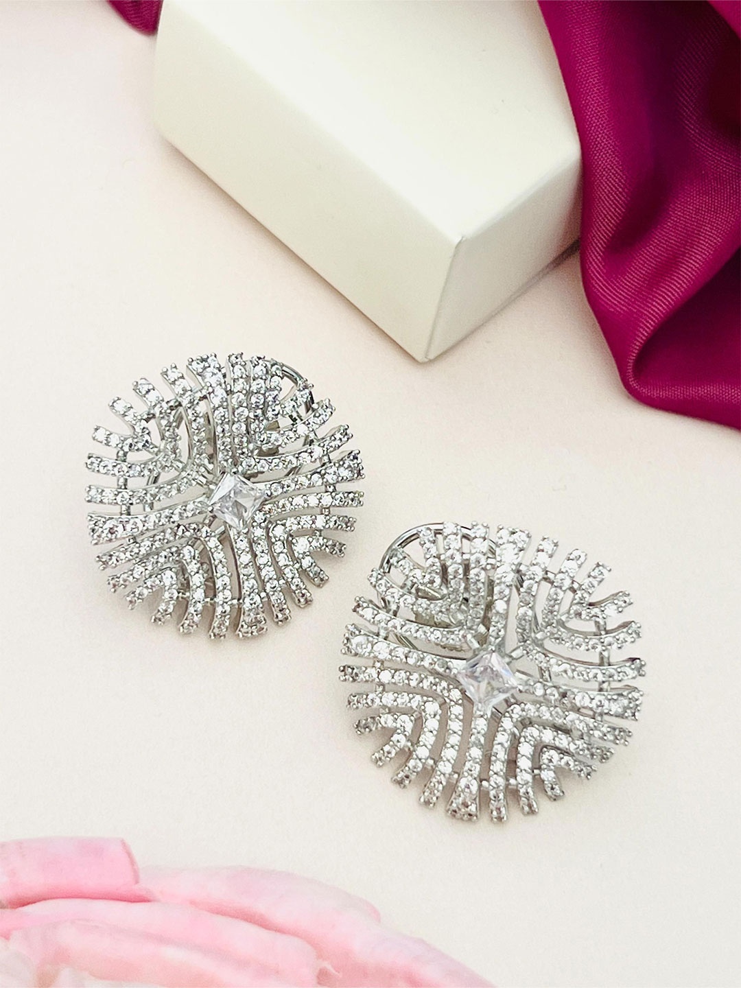 

ABDESIGNS Silver-Plated Classic American Diamond Studded Studs
