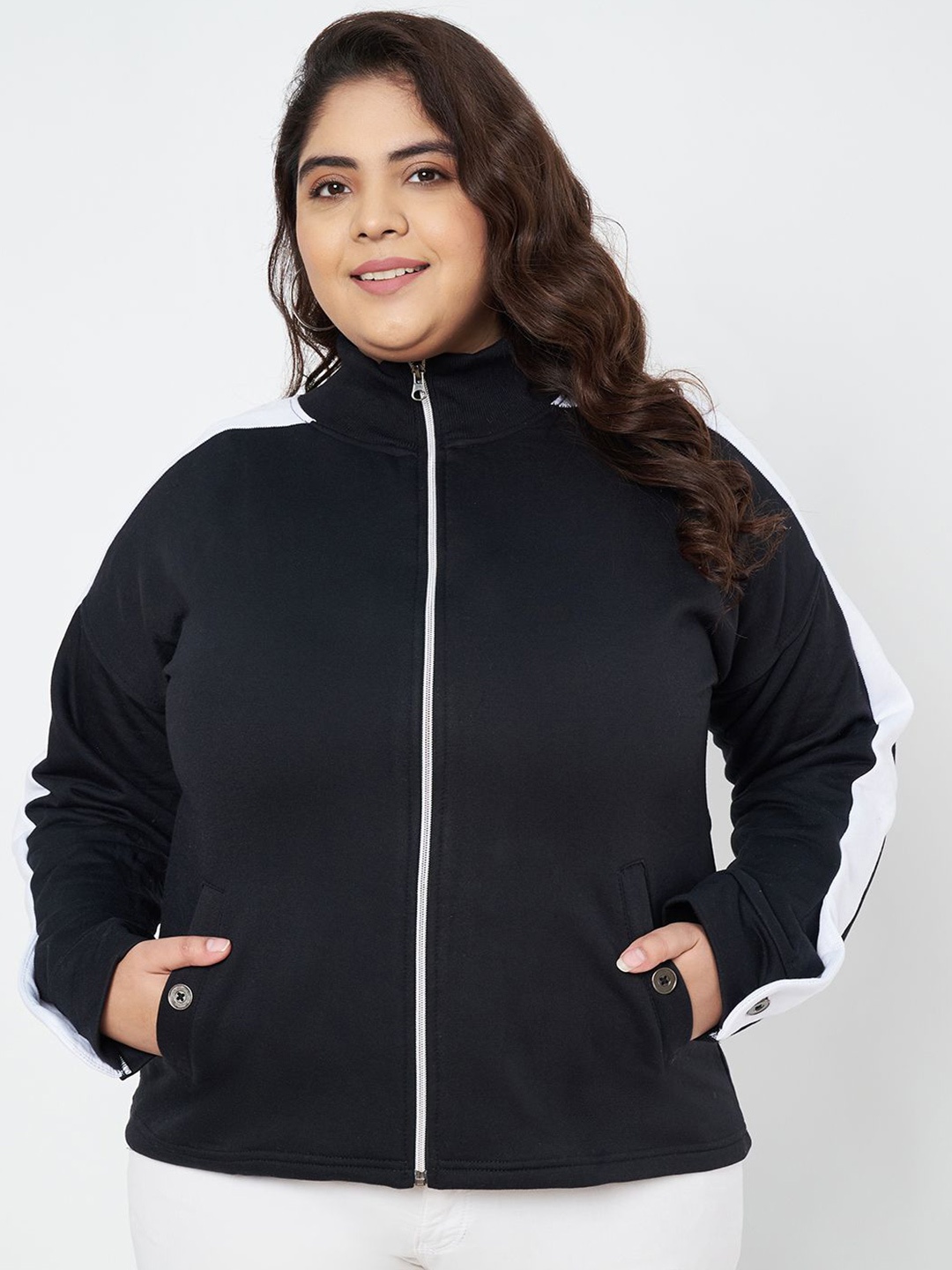 

BRINNS Women Colourblocked Front-Open Sweatshirt, Black