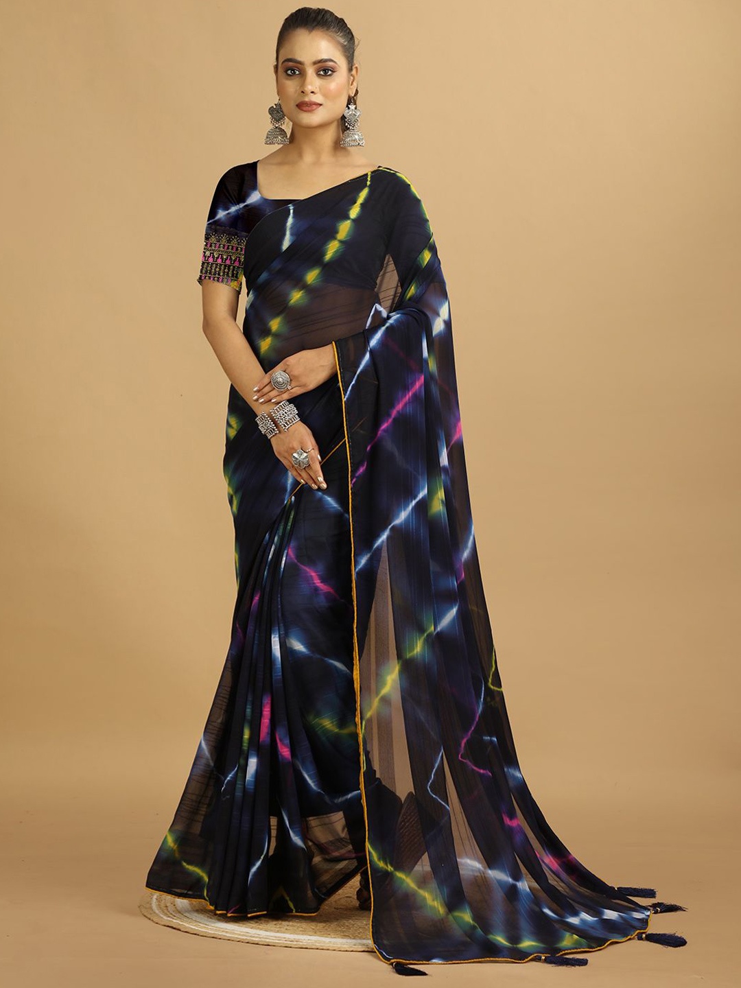

A.V.M. SILK MILLS Tie and Dye Saree, Black