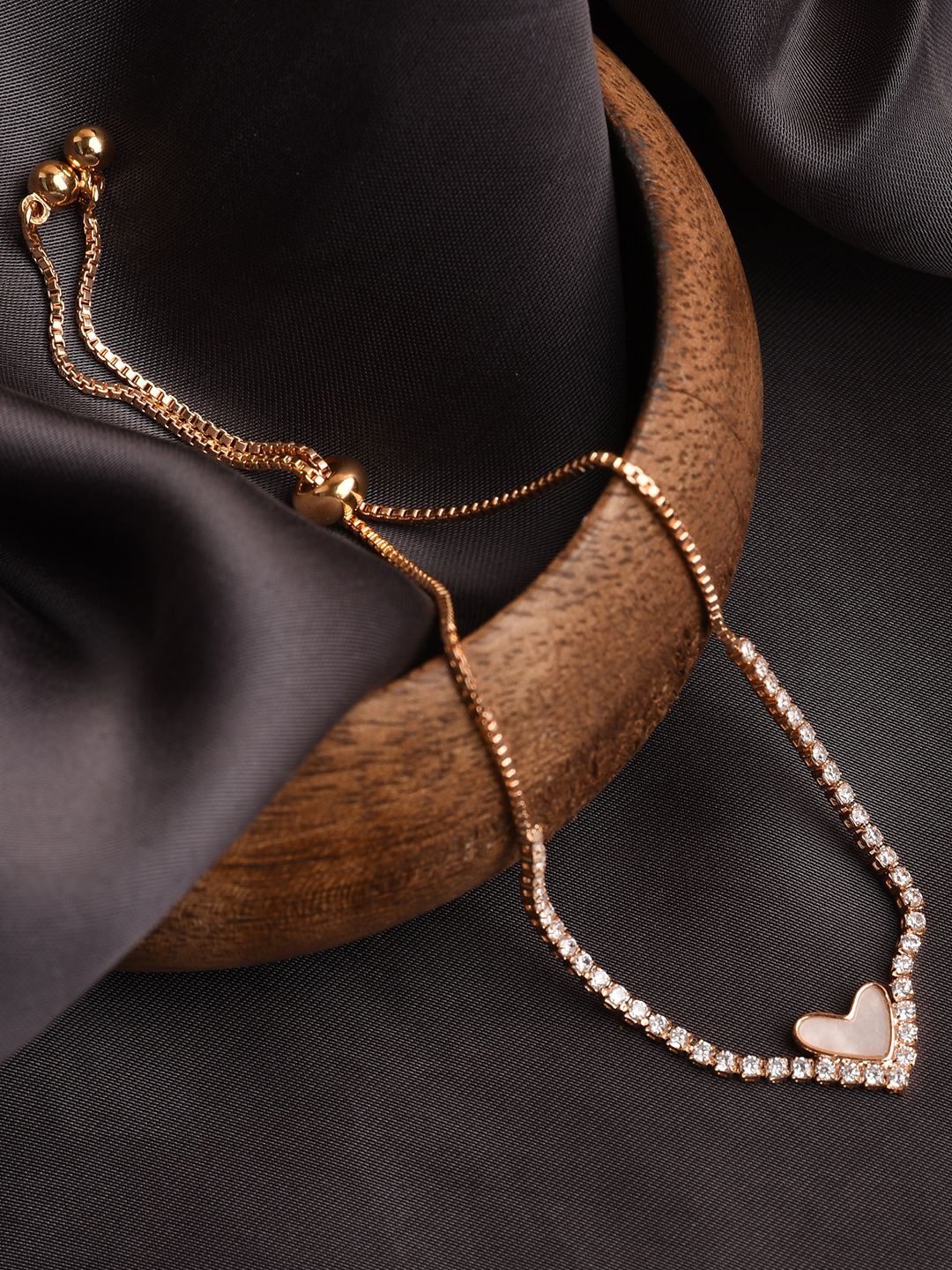 

XPNSV Gold-Plated American Diamond Studded Heart-Shaped Charm Bracelet
