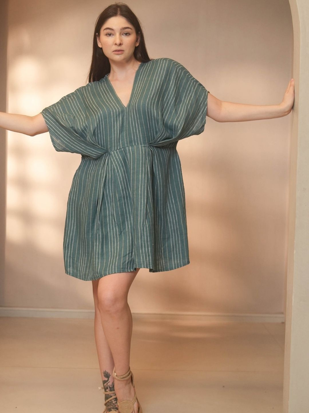 

Fabulous Women Striped Linen Kaftan Midi Dress, Blue