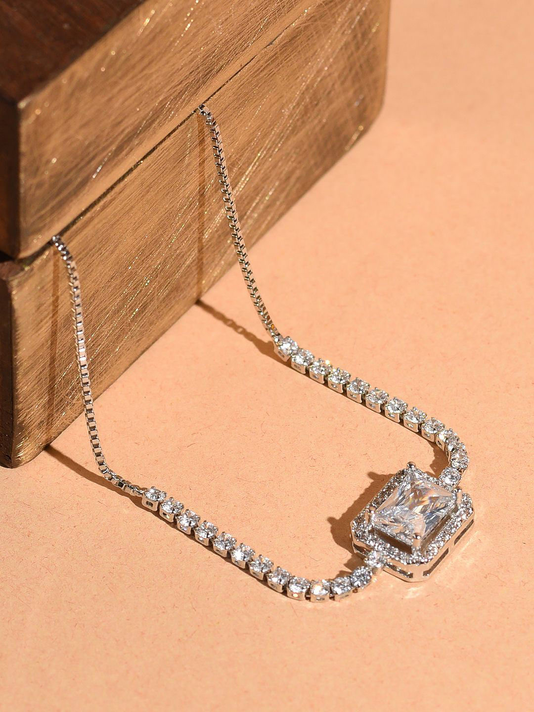 

XPNSV Silver-Plated Cubic Zirconia Stone Studded Wraparound Bracelet