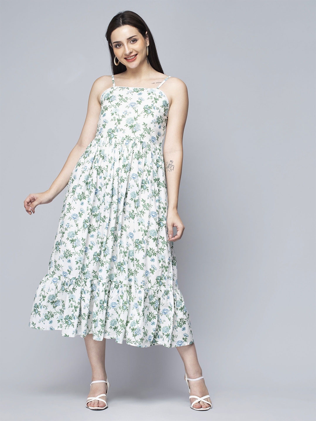 

GREYSHADE Women Floral Print A-Line Dress, White