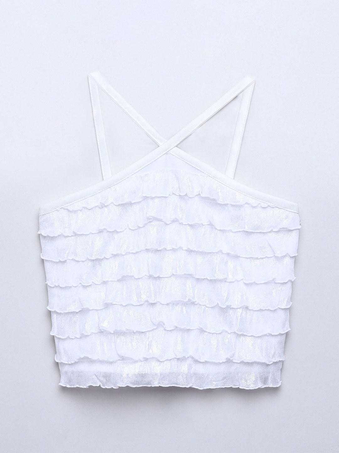 

taffykids Girls Halter Neck Layered Crop Top, White