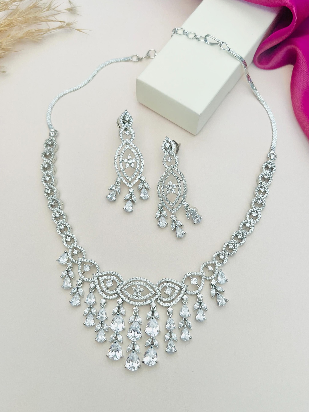 

ABDESIGNS Enchanting Silver Plated American Diamond Necklace