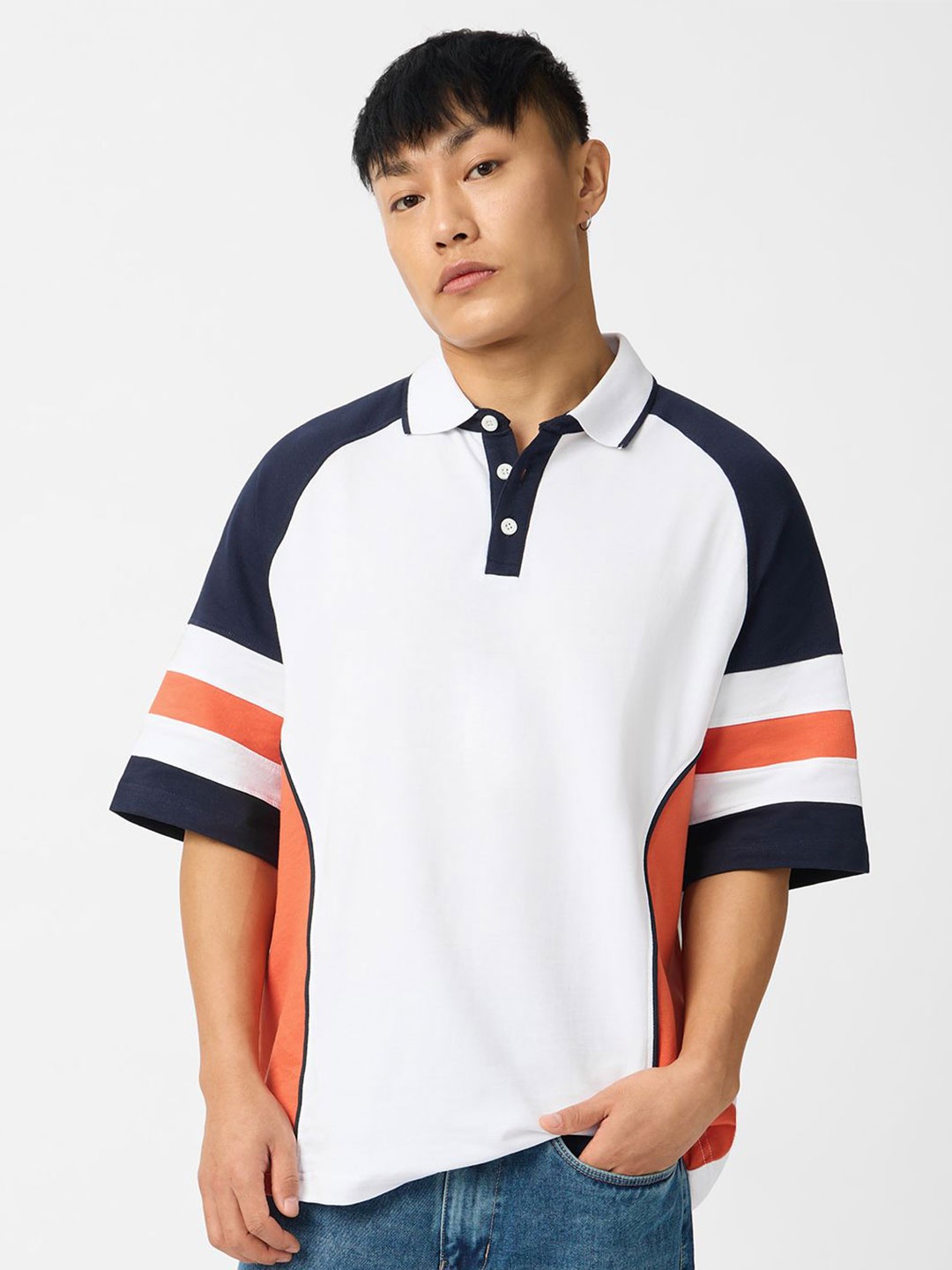 

The Souled Store Short Sleeves Cotton Printed Color Block Oversized T shirt, Multi