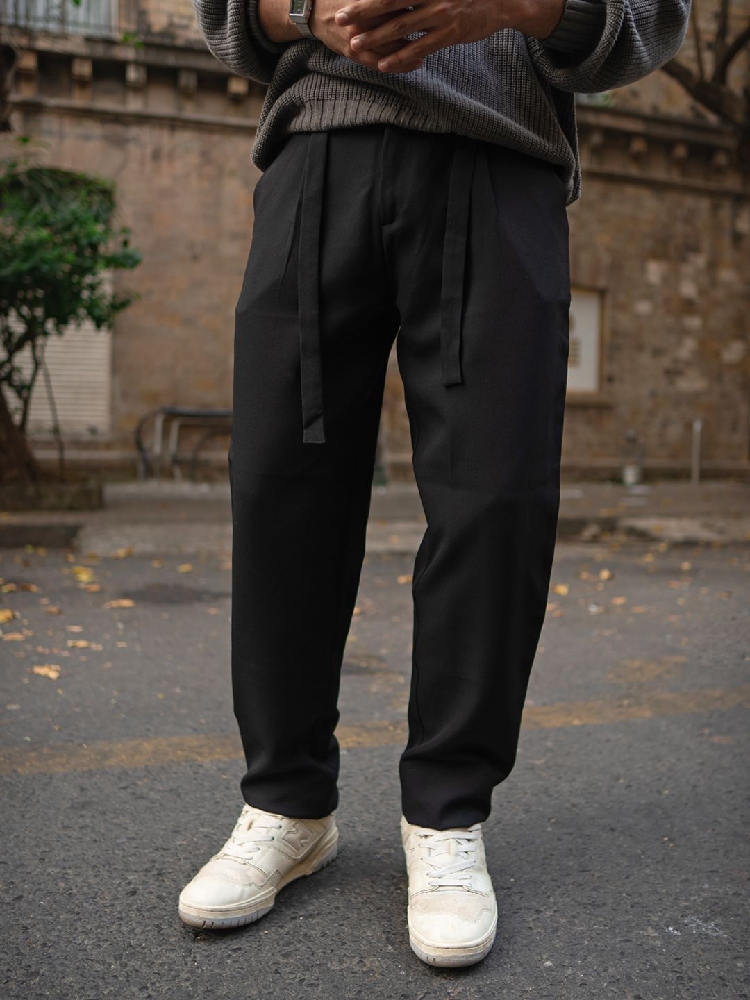 

Powerlook Black Pleated Trousers With Belt