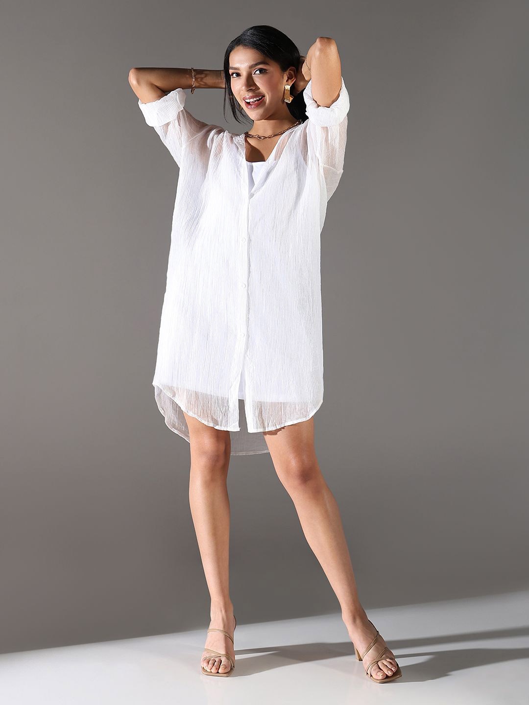 

SHOWOFF Women Long Sleeves Shirt Dress, White