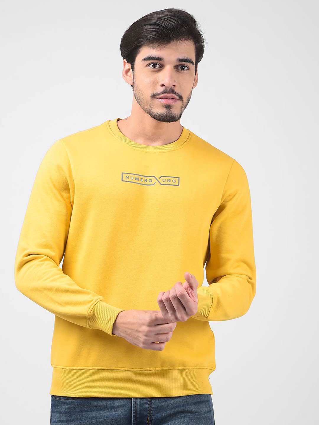 

Numero Uno Men Printed Sweatshirt, Yellow