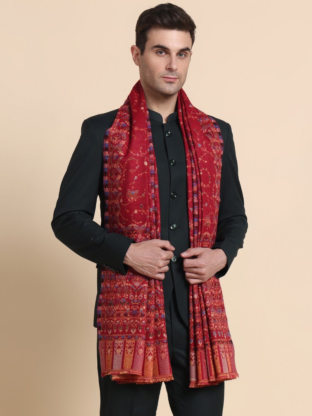 

WEAVERS VILLA Men Floral Woven Design Shawl, Maroon