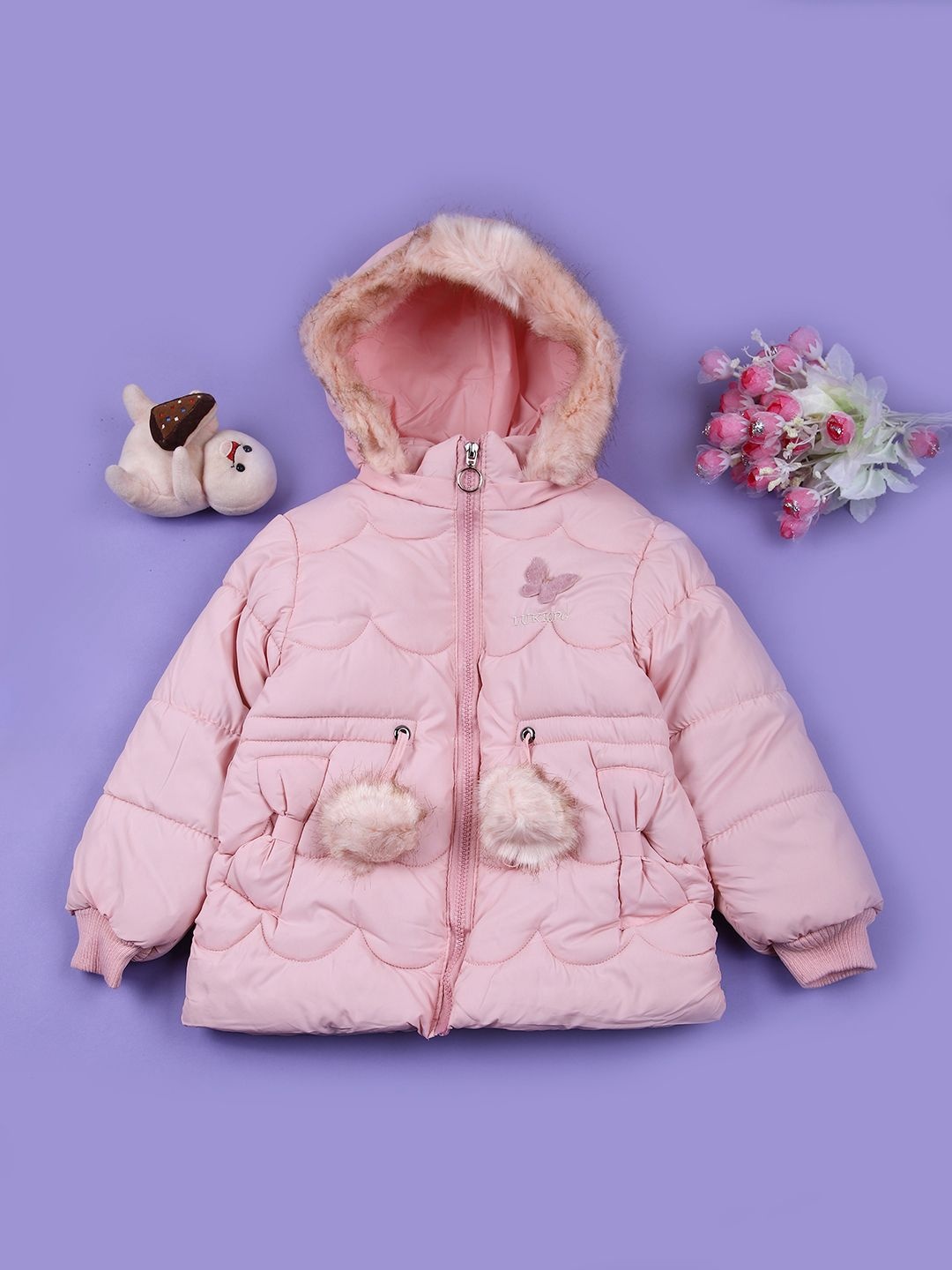 

V-Mart Girls Hooded Solid Cotton Casual Parka Jacket, Pink