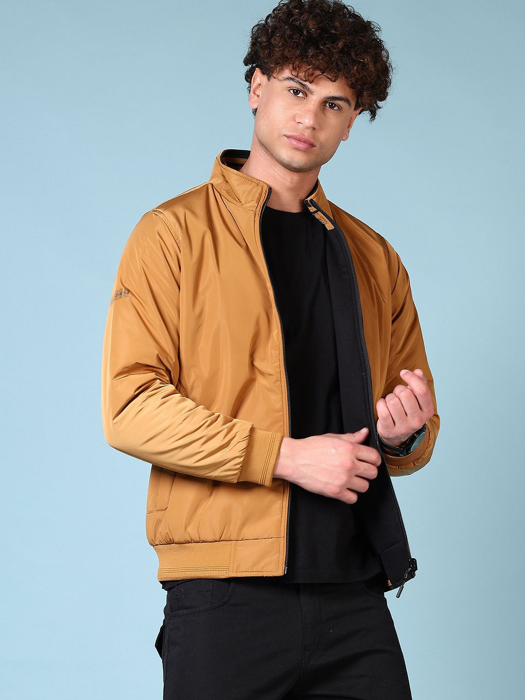 

V-Mart Men Mock Collar Solid Cotton Casual Bomber Reversible Jacket, Khaki