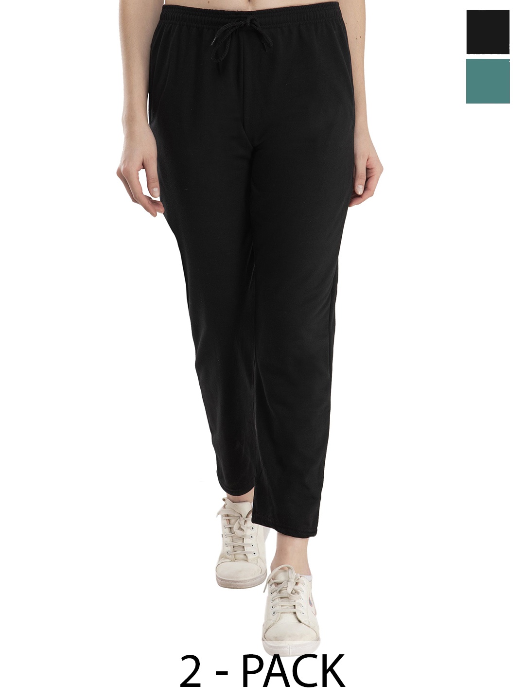 

IndiWeaves Women Pack Of 2 Fleece Mid-Rise Track Pants, Green