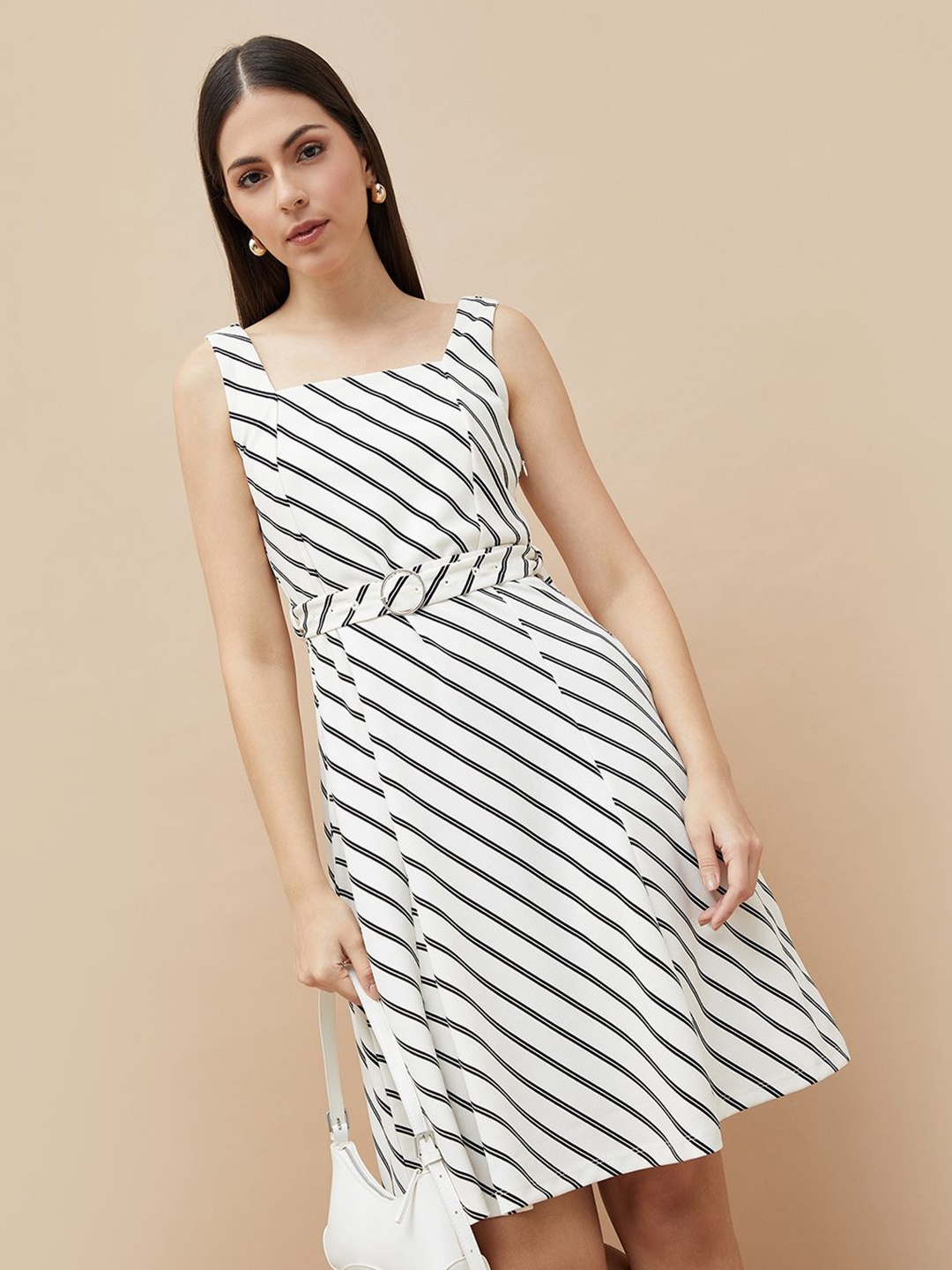 

CODE by Lifestyle Women Striped Fit & Flare Dress, Beige