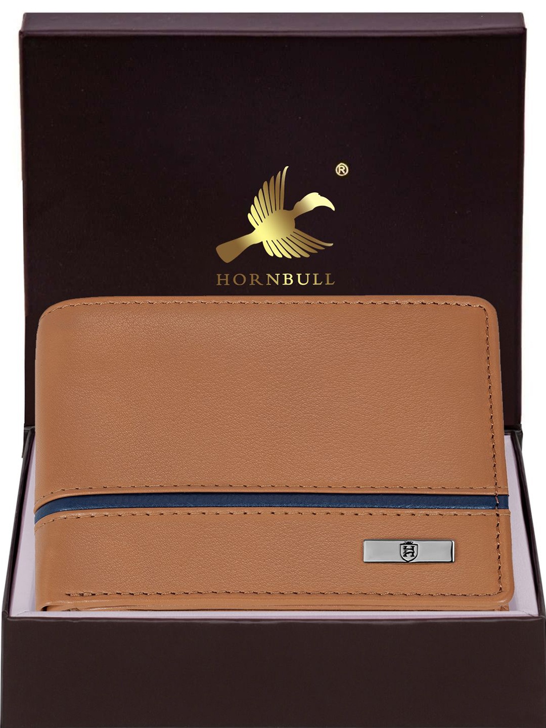 

Hornbull Men Denial Cognac Brown RFID Protected Genuine Leather Two Fold Wallet, Camel brown